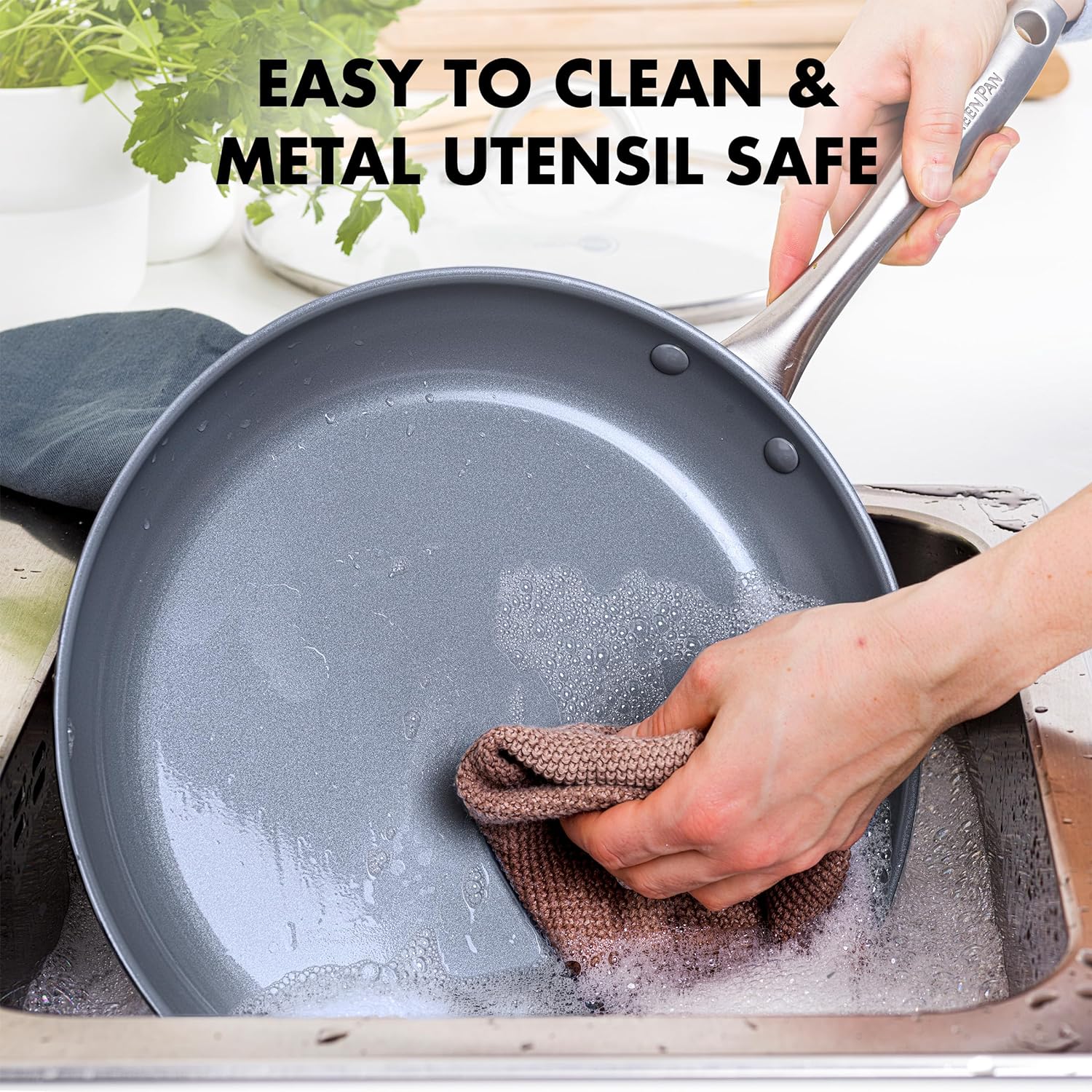 GreenPan Lima Hard Anodized Healthy Ceramic Nonstick 12" Frying Pan Skillet with Lid, PFAS-Free, Oven Safe, Gray - 24hrsmart